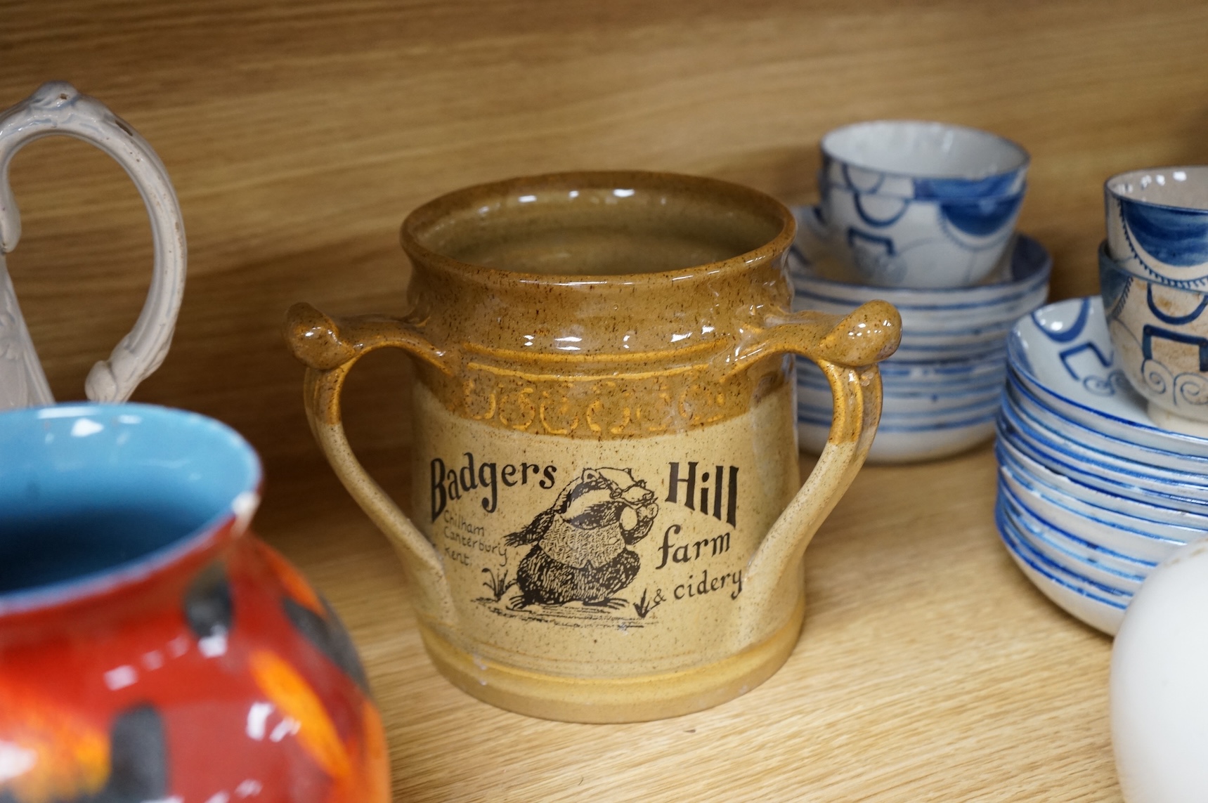 A collection of seven various ceramic vessels including Bretby, Poole, Worcester, continental art pottery etc. 26cm